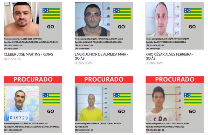 Lista com foragidos mais procurados do Brasil tem sete goianos